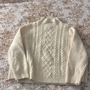 LOFT PLUS Cream Cable Knit Turtleneck Sweater